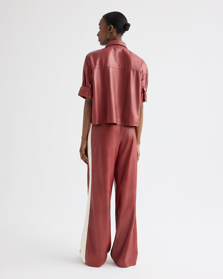 TWP Karanda red / bone Hudson With Tux Stripe Pant in Paper Leather view 5