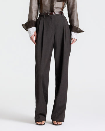 TWP Chocolate Ivy Pant in Micro Herringbone Wool Suiting view 3