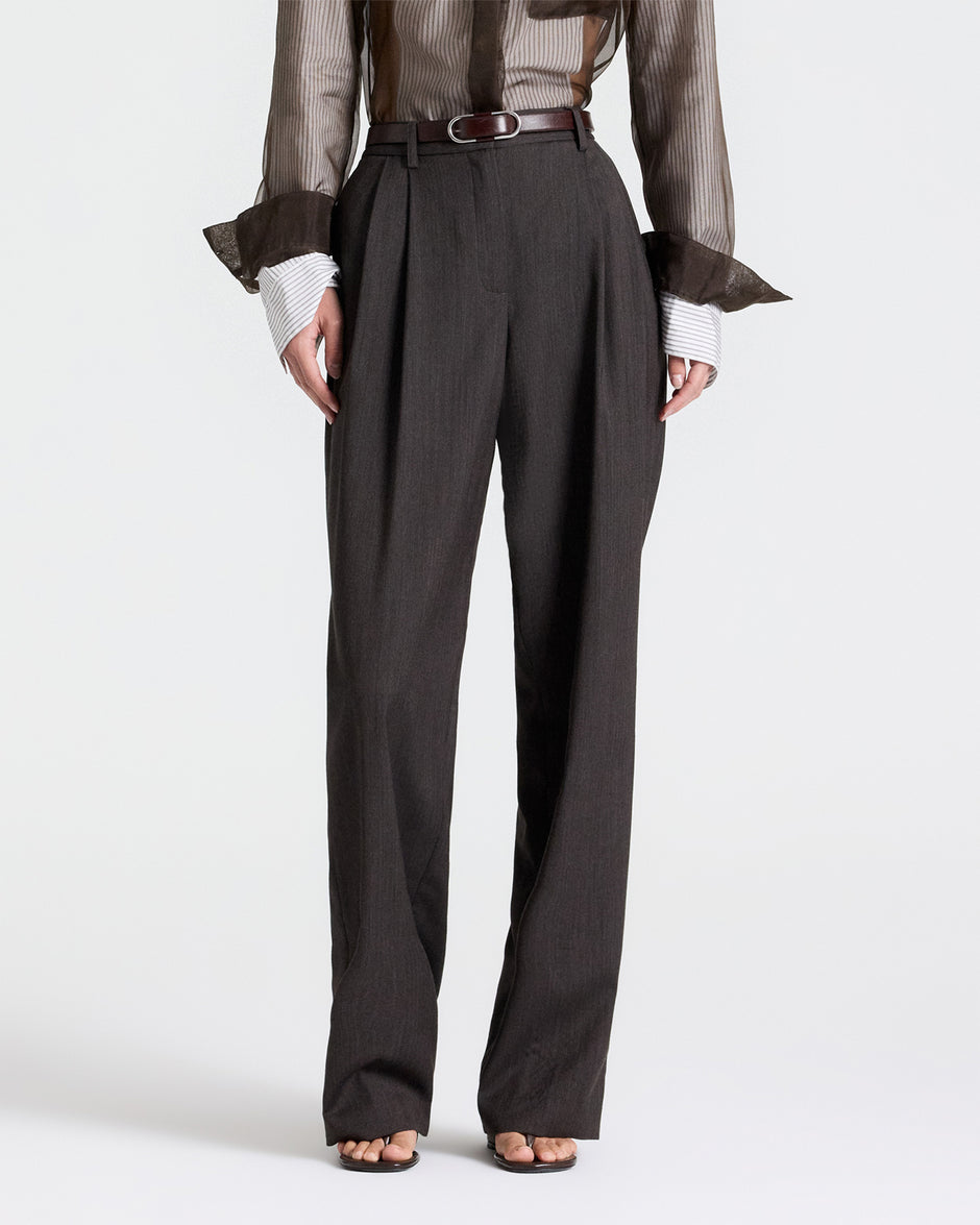 TWP Chocolate Ivy Pant in Micro Herringbone Wool Suiting view 3