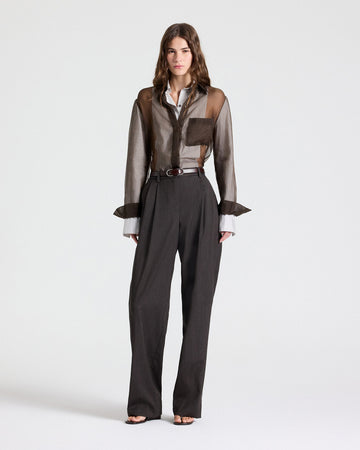 TWP Chocolate Ivy Pant in Micro Herringbone Wool Suiting view 4