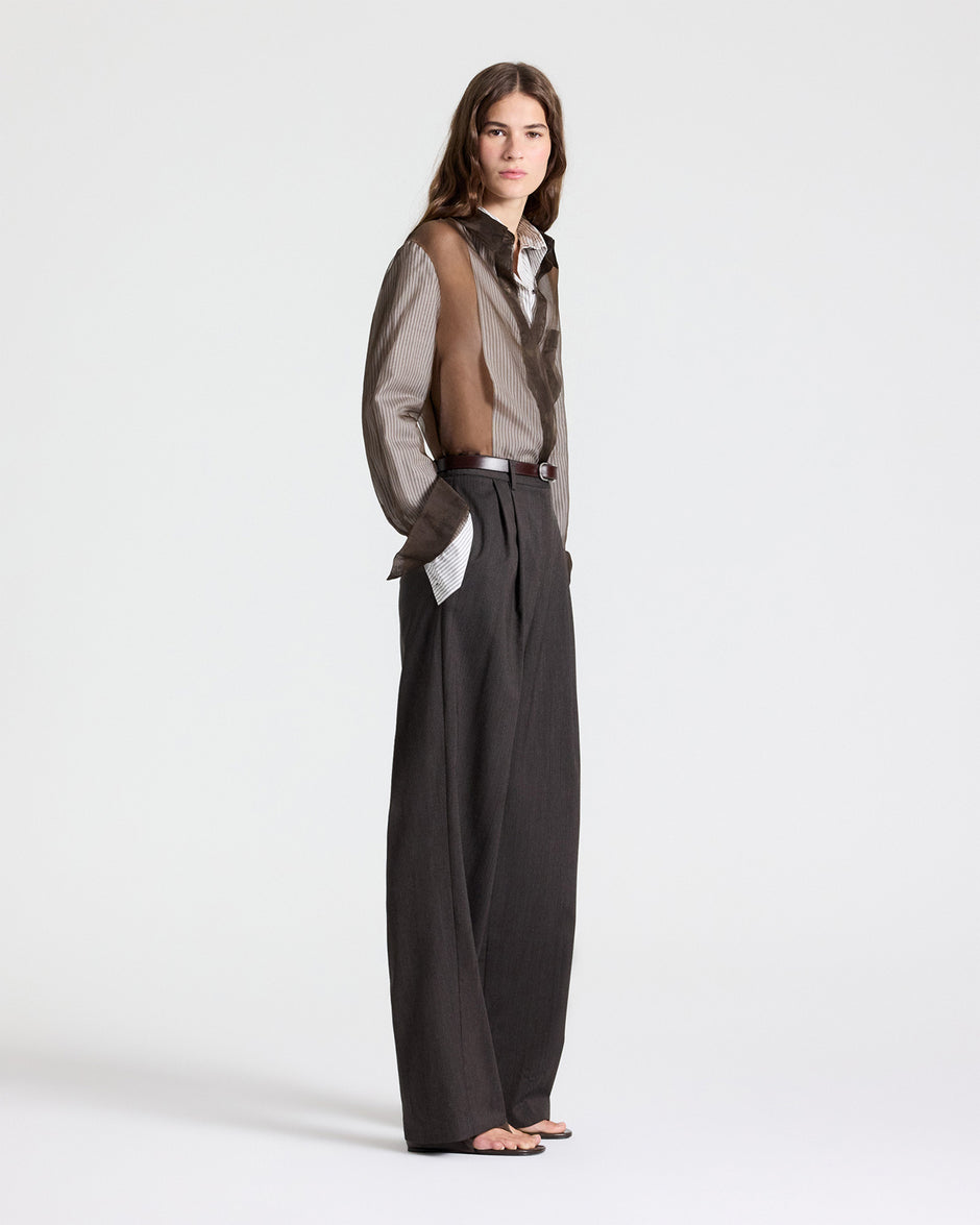TWP Chocolate Ivy Pant in Micro Herringbone Wool Suiting view 1