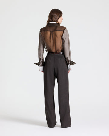 TWP Chocolate Ivy Pant in Micro Herringbone Wool Suiting view 5