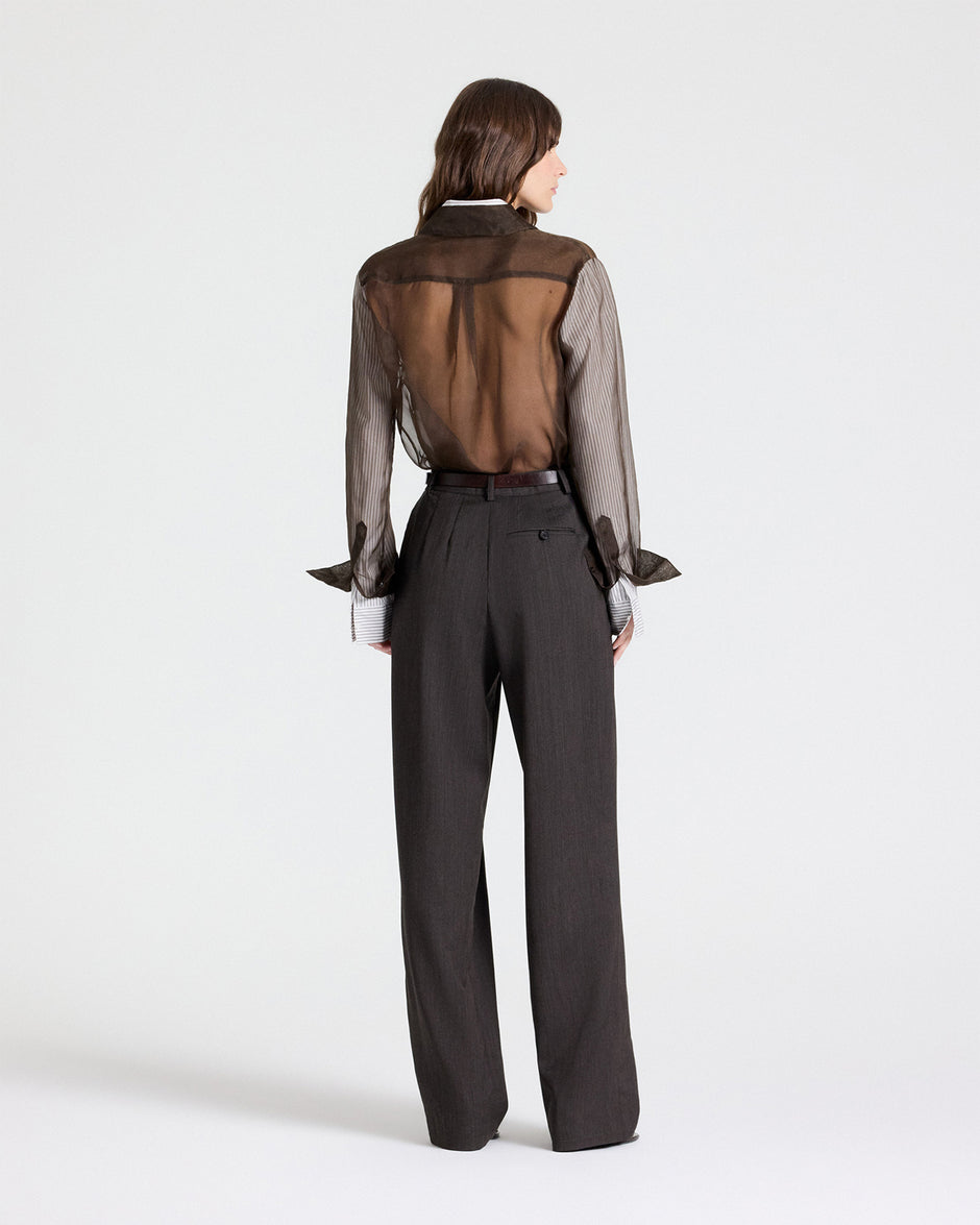 TWP Chocolate Ivy Pant in Micro Herringbone Wool Suiting view 5