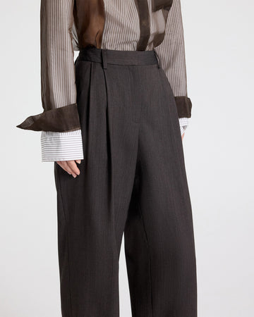 TWP Chocolate Ivy Pant in Micro Herringbone Wool Suiting view 2