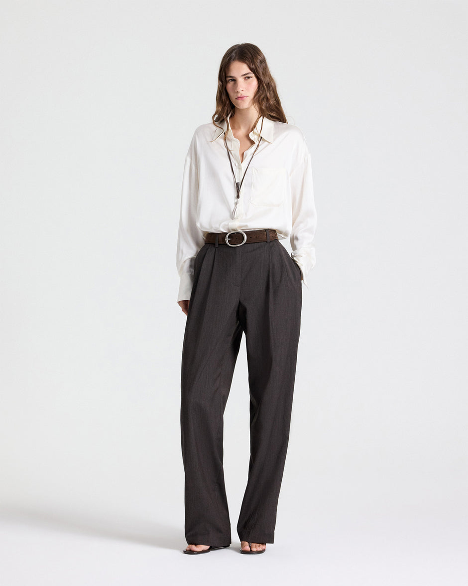 TWP Chocolate Ivy Pant in Micro Herringbone Wool Suiting view 6
