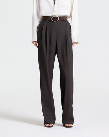 TWP Chocolate Ivy Pant in Micro Herringbone Wool Suiting view 2