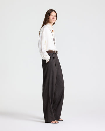 TWP Chocolate Ivy Pant in Micro Herringbone Wool Suiting view 4