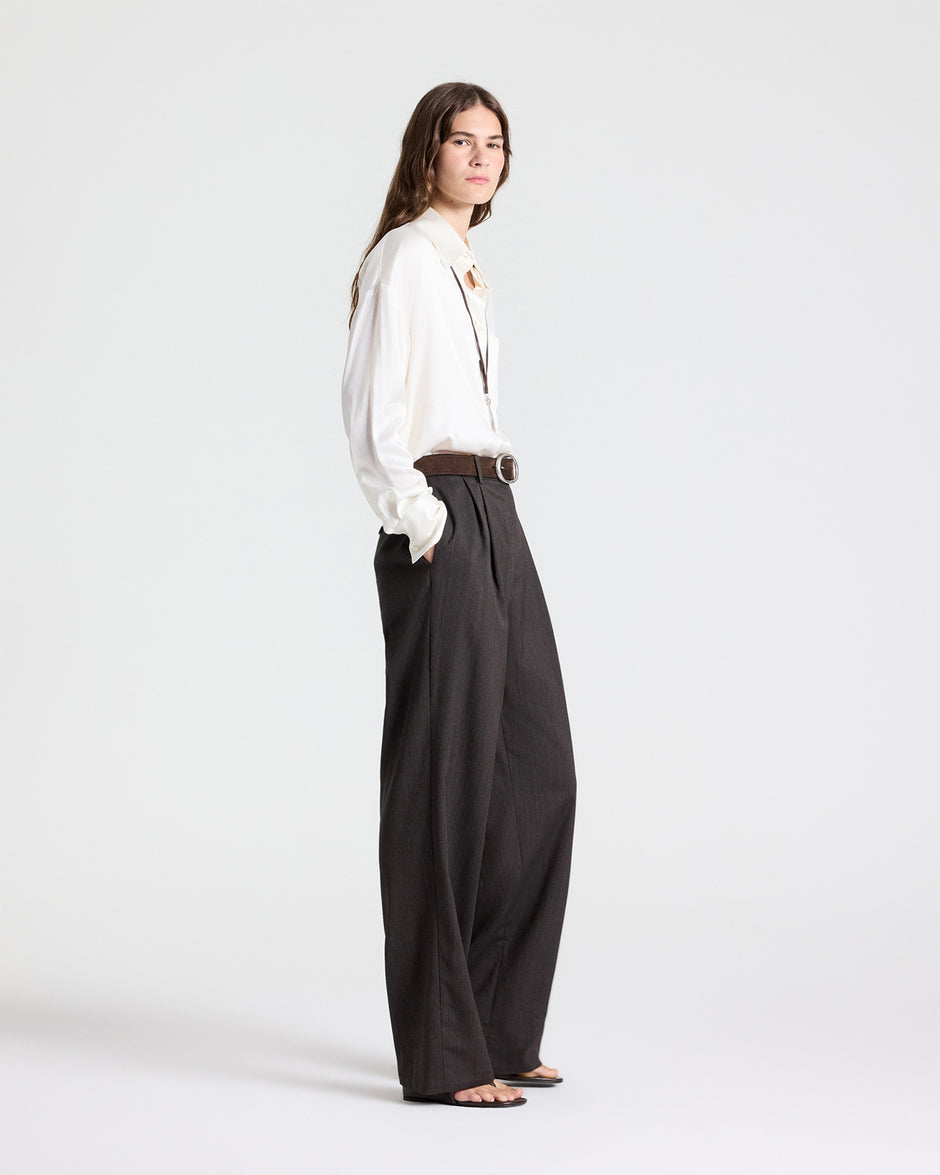 TWP Chocolate Ivy Pant in Micro Herringbone Wool Suiting view 4