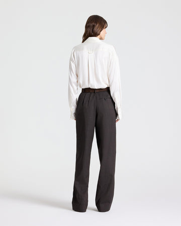 TWP Chocolate Ivy Pant in Micro Herringbone Wool Suiting view 5