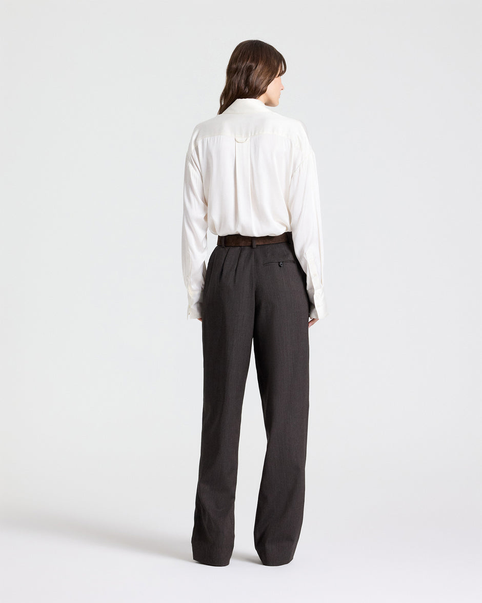 TWP Chocolate Ivy Pant in Micro Herringbone Wool Suiting view 5