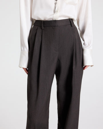 TWP Chocolate Ivy Pant in Micro Herringbone Wool Suiting view 3