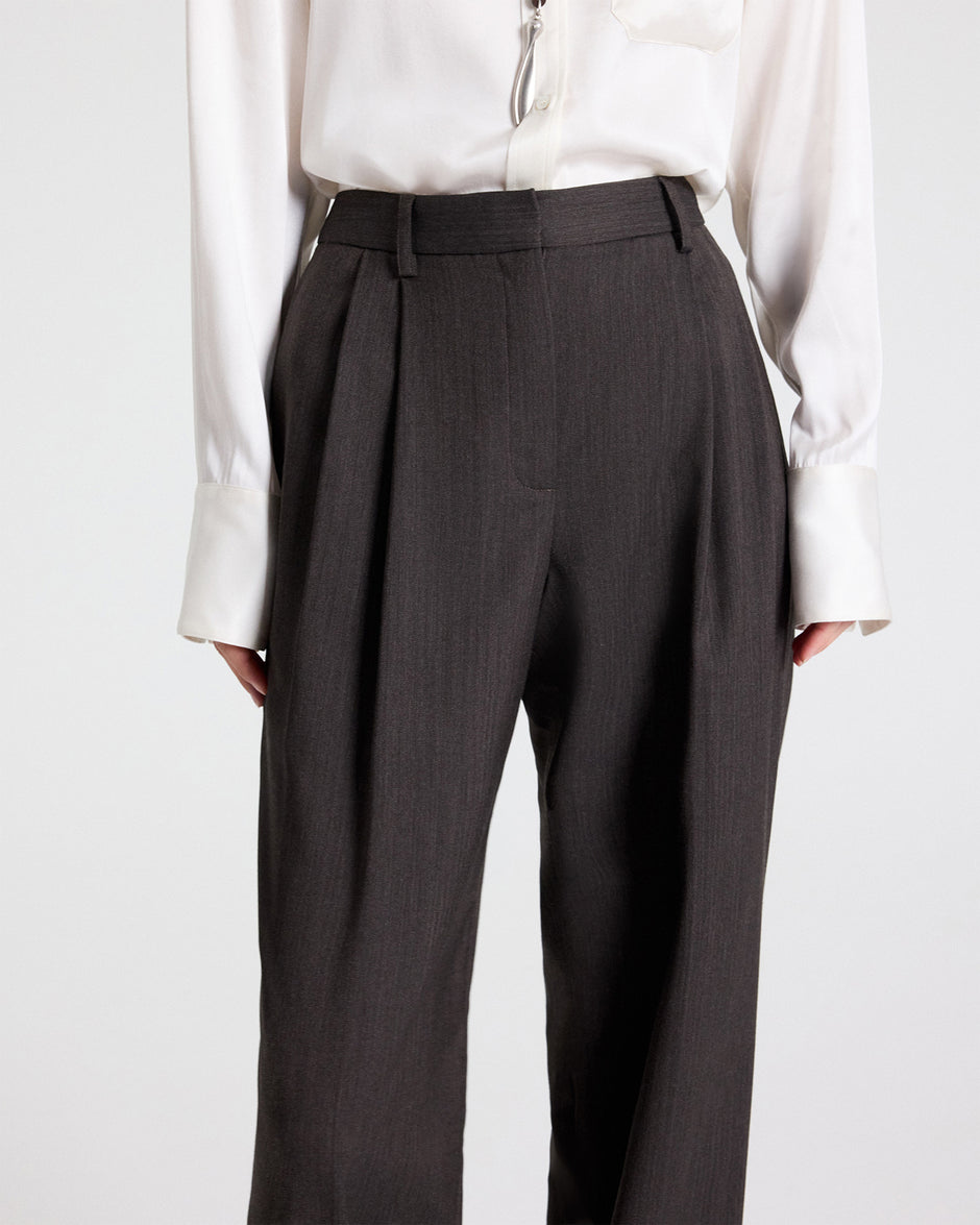 TWP Chocolate Ivy Pant in Micro Herringbone Wool Suiting view 3