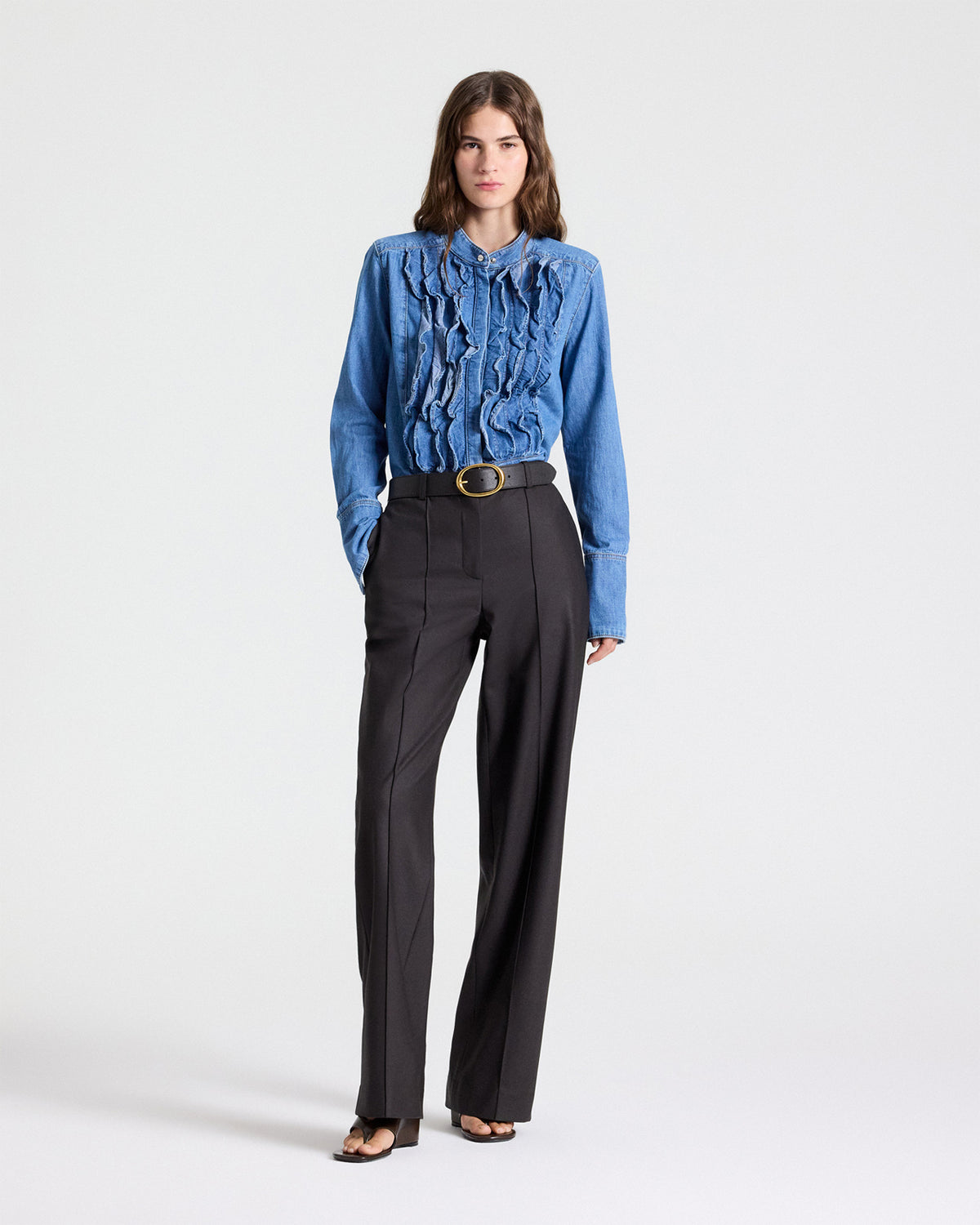 TWP Chocolate Isla Pant in Shiny Superstretch Wool view 6