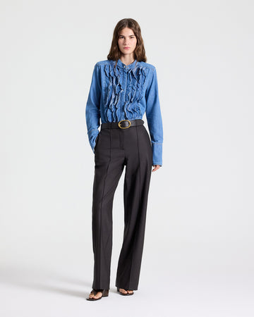 TWP Chocolate Isla Pant in Shiny Superstretch Wool view 6