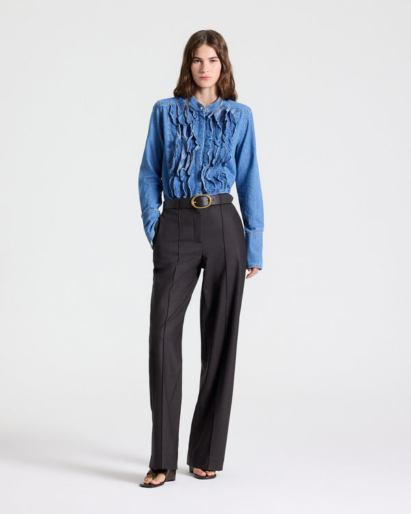 TWP Chocolate Isla Pant in Shiny Superstretch Wool view 6