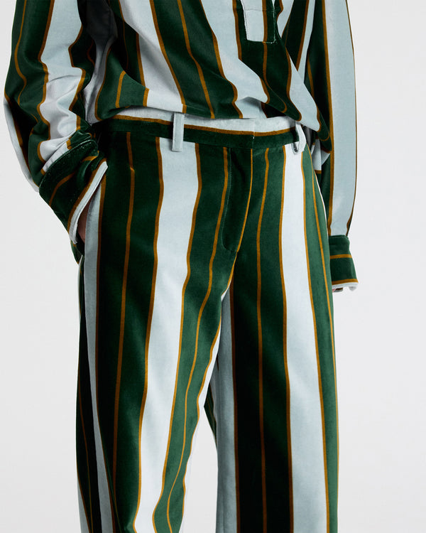 TWP Ancient water / green Isla Pant Without Pintuck in Regency Stripe Cotton Velvet view 2