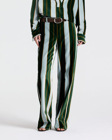 TWP Ancient water / green Isla Pant Without Pintuck in Regency Stripe Cotton Velvet view 1