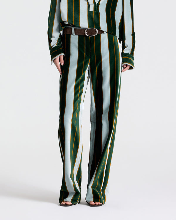 TWP Ancient water / green Isla Pant Without Pintuck in Regency Stripe Cotton Velvet view 1