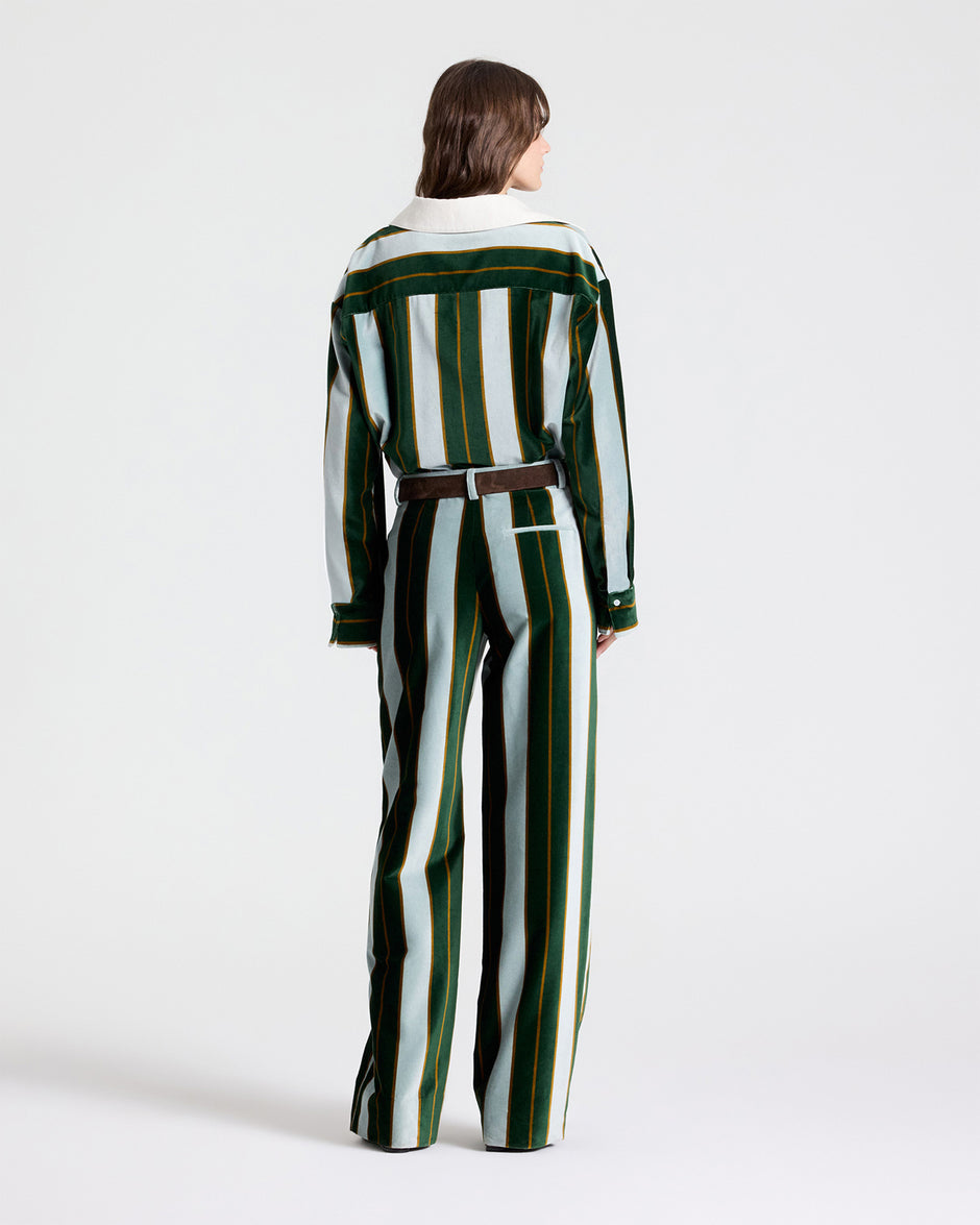 TWP Ancient water / green Isla Pant Without Pintuck in Regency Stripe Cotton Velvet view 5