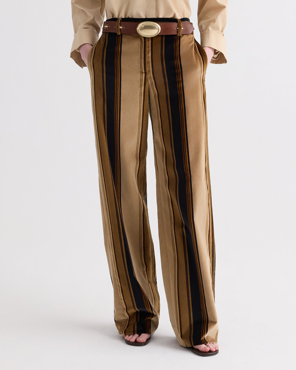 TWP Sepia tint/midnight Isla Pant without Pintuck in Baiadere Stripe Cotton Velvet view 2
