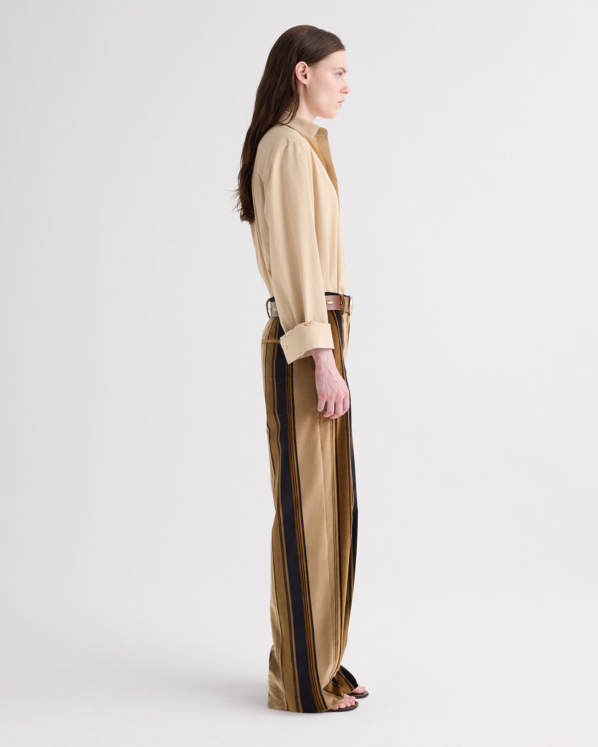 TWP Sepia tint/midnight Isla Pant without Pintuck in Baiadere Stripe Cotton Velvet view 4