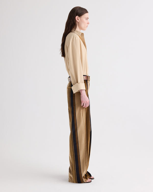 TWP Sepia tint/midnight Isla Pant without Pintuck in Baiadere Stripe Cotton Velvet view 4