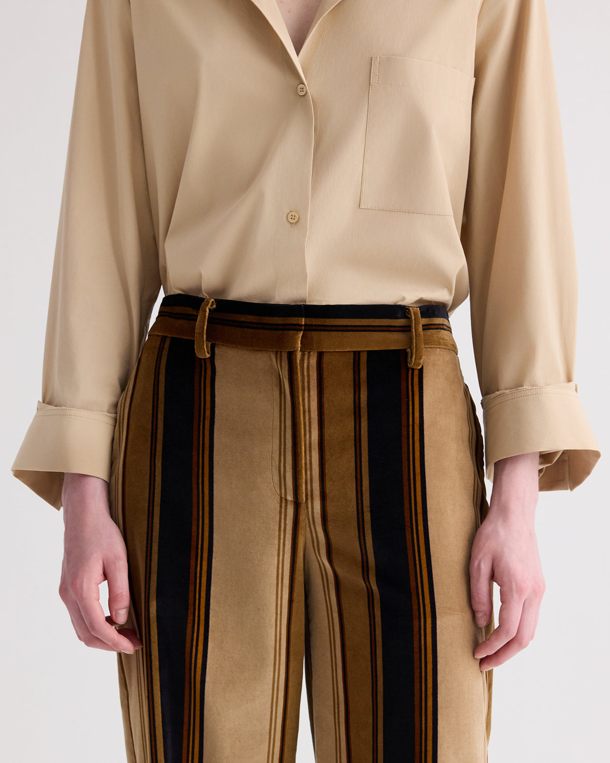 TWP Sepia tint/midnight Isla Pant without Pintuck in Baiadere Stripe Cotton Velvet view 3
