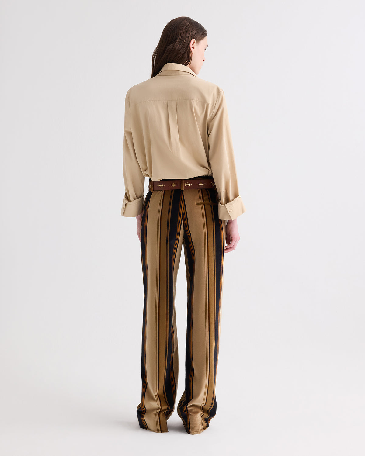 TWP Sepia tint/midnight Isla Pant without Pintuck in Baiadere Stripe Cotton Velvet view 5