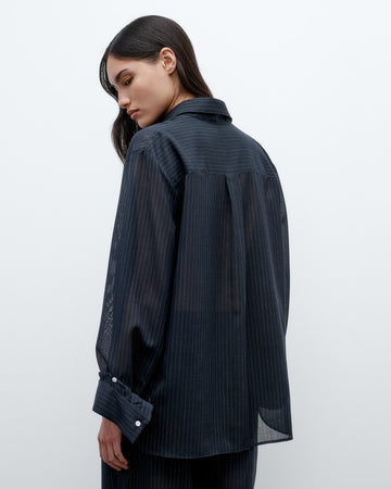 TWP Midnight / white Next Morning Shirt in Wool Voile view 5