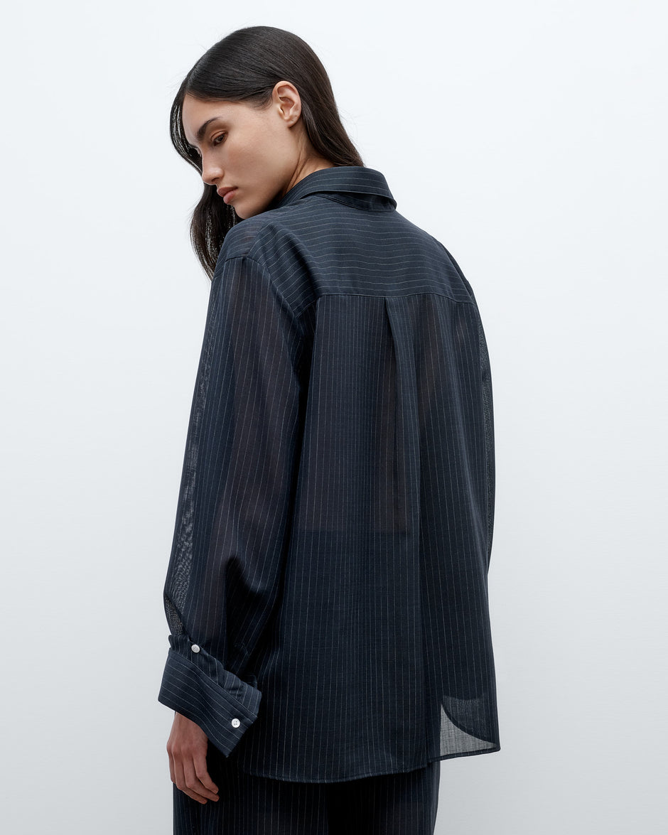 TWP Midnight / white Next Morning Shirt in Wool Voile view 5