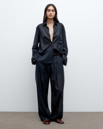 TWP Midnight / white Next Morning Shirt in Wool Voile view 2