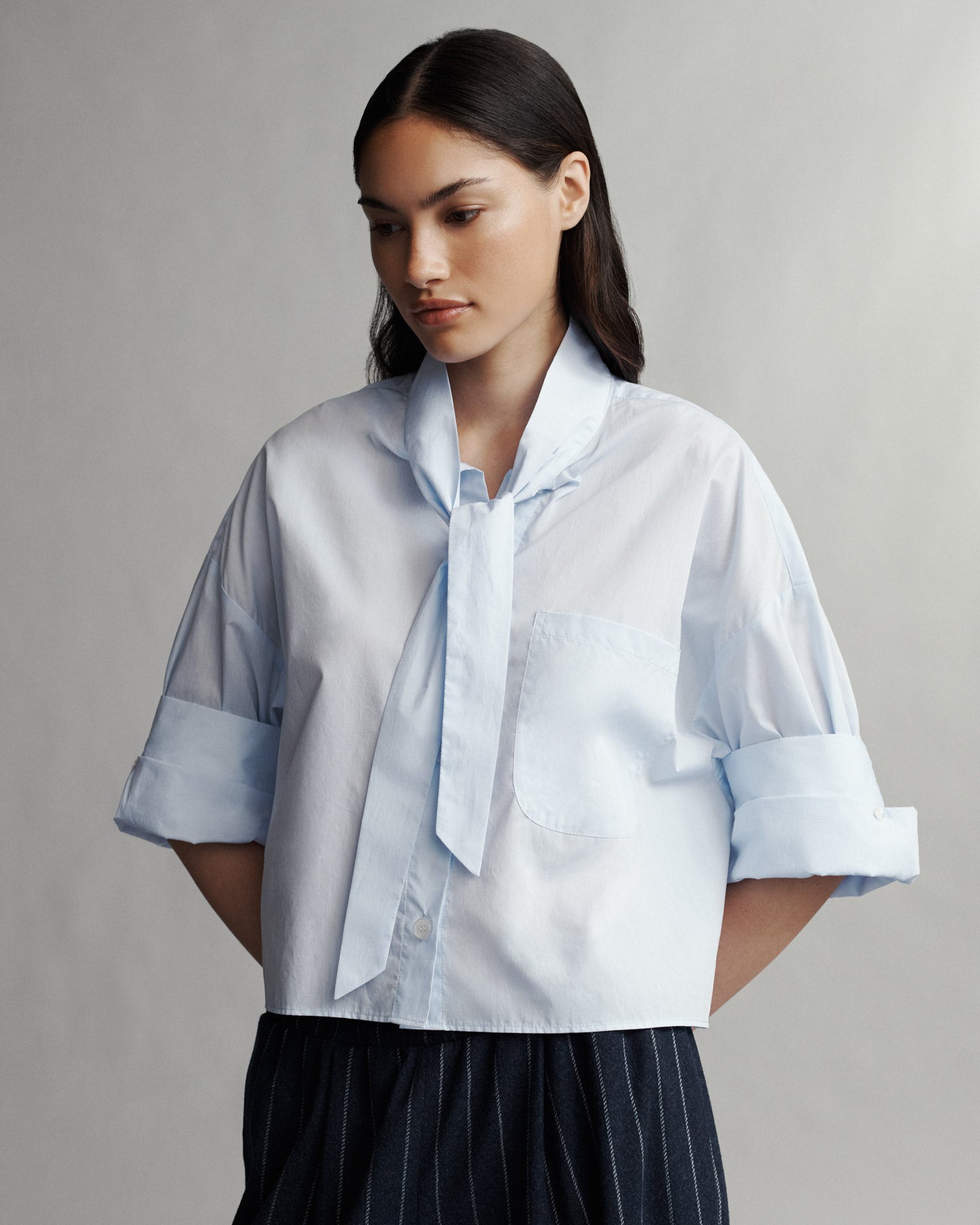 Baby blue Next Ex Shirt With Tie in Superfine Cotton TWP