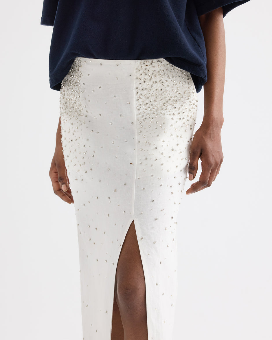 TWP Ivory Lady Like Skirt in Scattered Crystals view 2