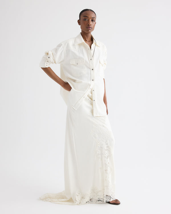 TWP Ivory Lace Skirt in Silk Charmeuse view 3