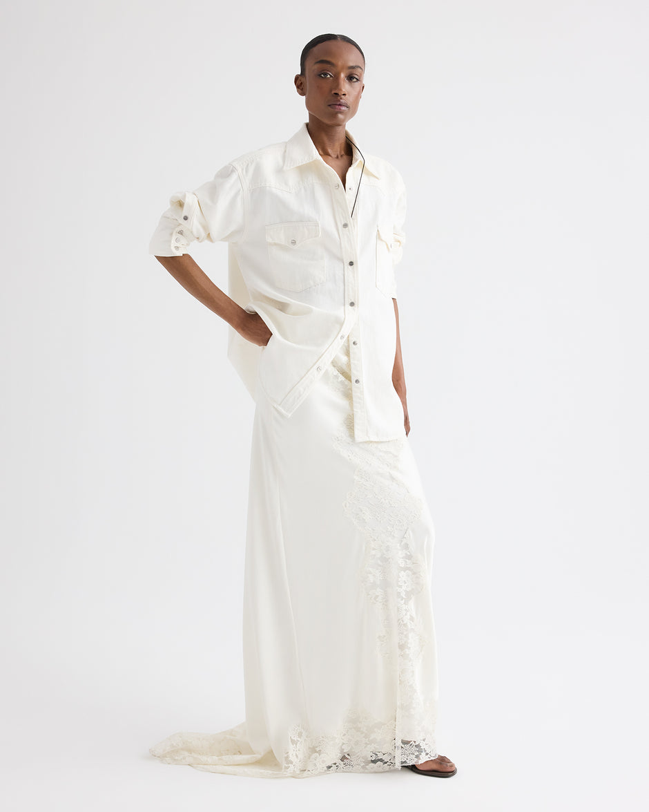 TWP Ivory Lace Skirt in Silk Charmeuse view 3