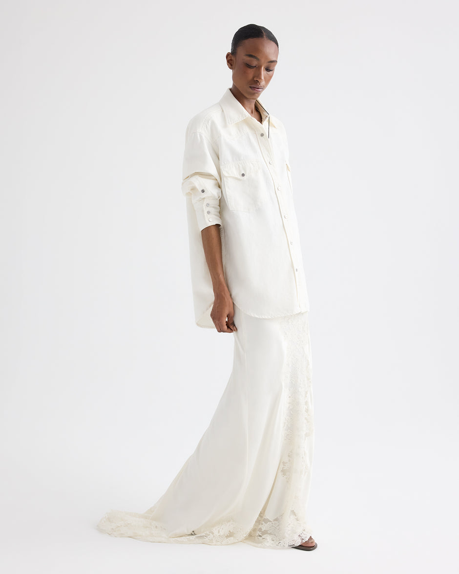 TWP Ivory Lace Skirt in Silk Charmeuse view 1