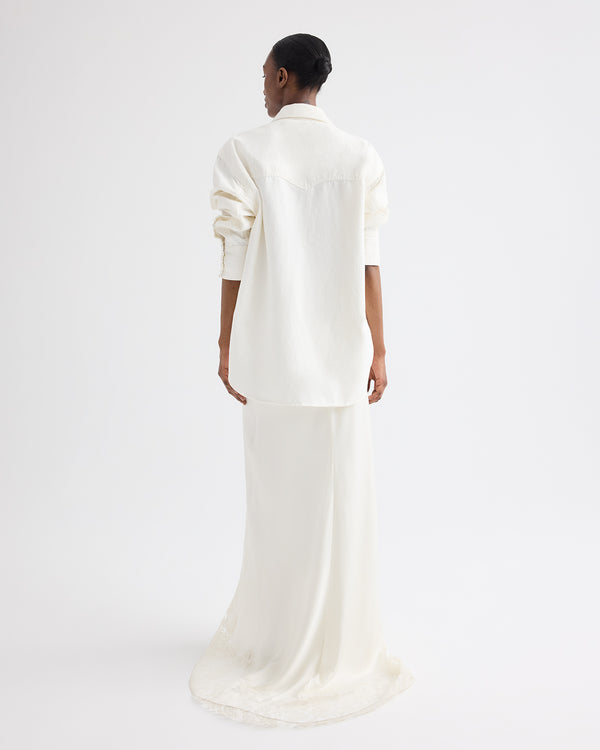 TWP Ivory Lace Skirt in Silk Charmeuse view 4