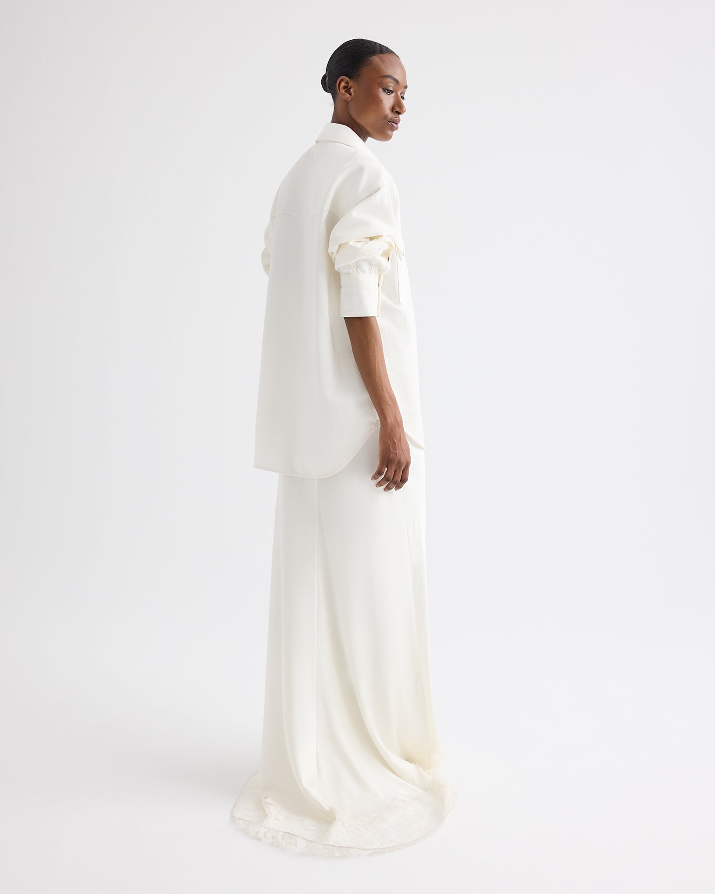 TWP Ivory Lace Skirt in Silk Charmeuse view 5