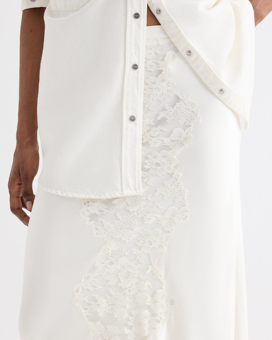 TWP Ivory Lace Skirt in Silk Charmeuse view 2