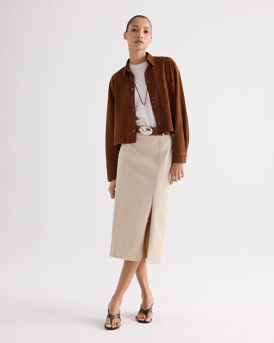 TWP Sandshell Pencil Skirt With Details in Sandshell Denim view 1