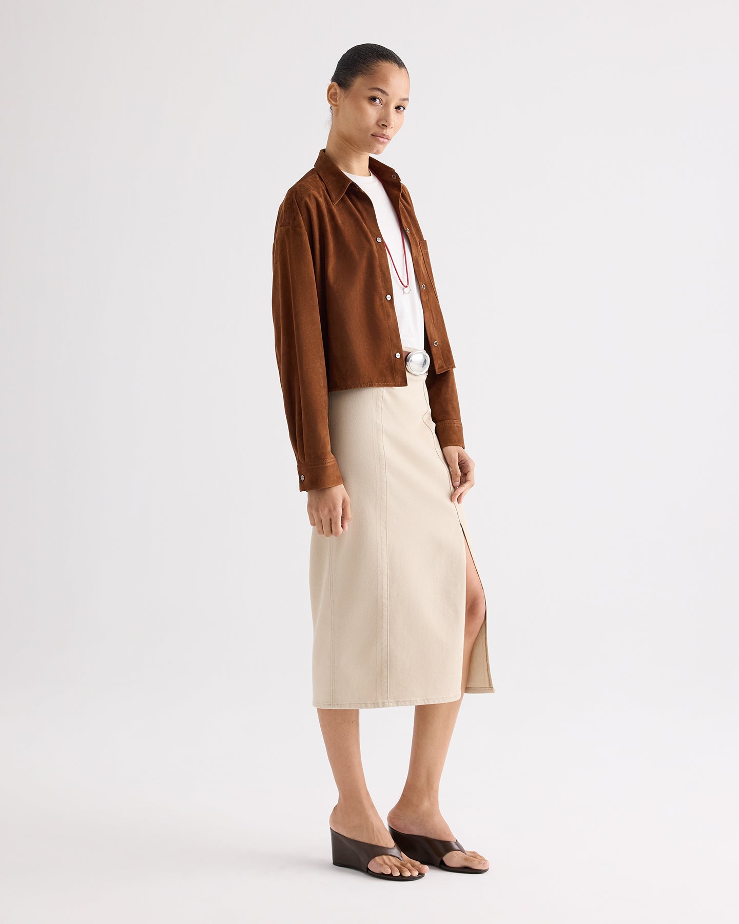 TWP Sandshell Pencil Skirt With Details in Sandshell Denim view 4