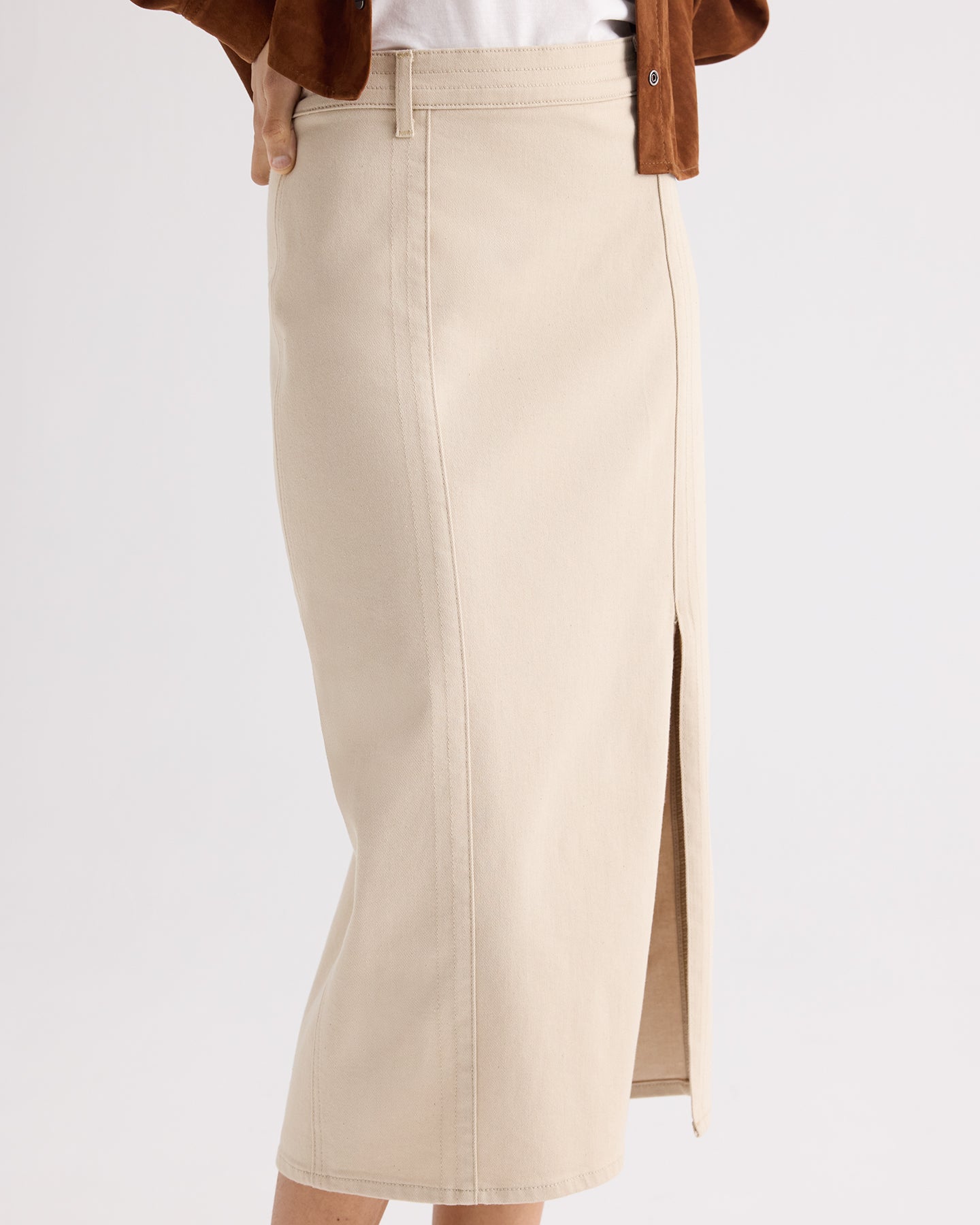 TWP Sandshell Pencil Skirt With Details in Sandshell Denim view 2
