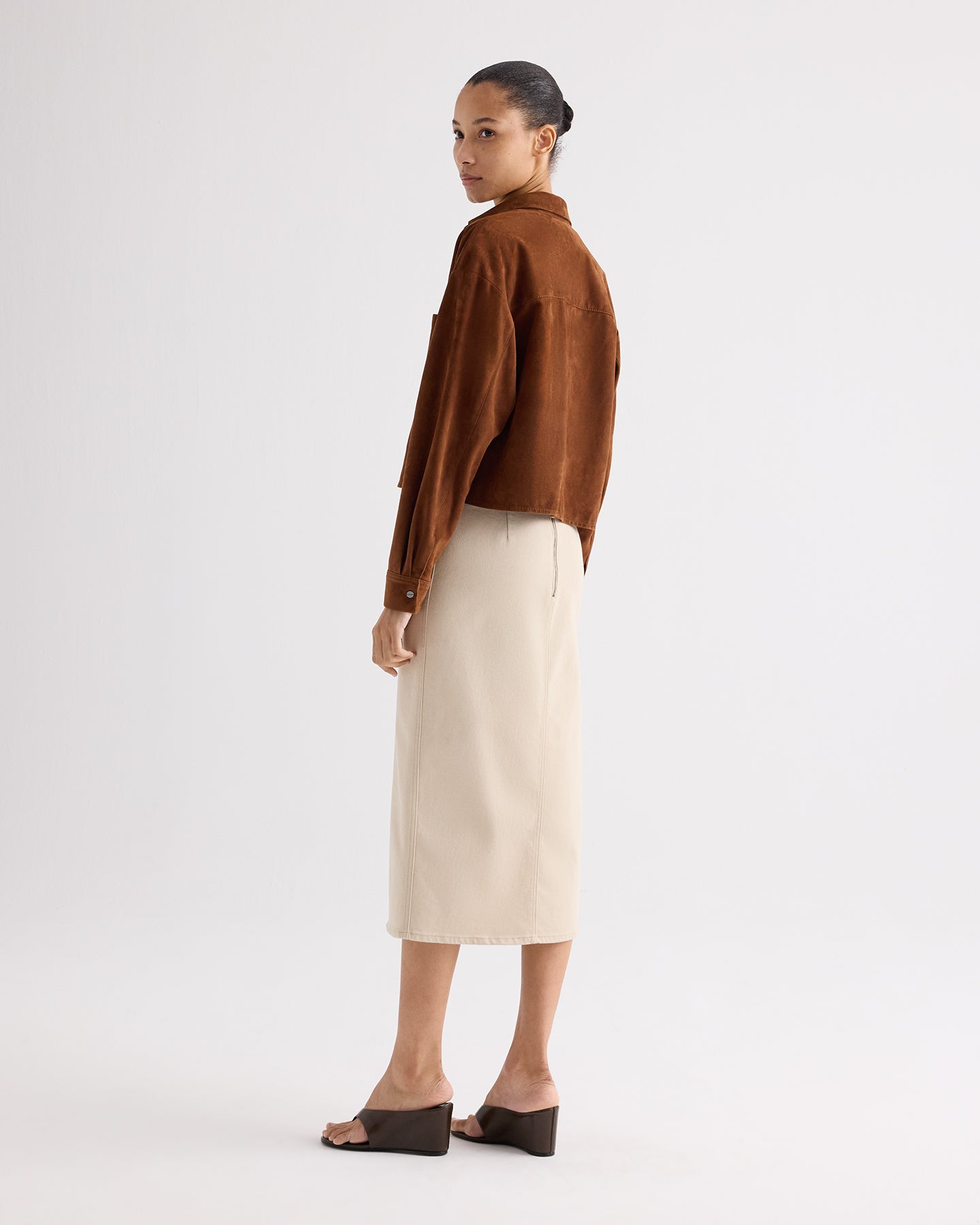 TWP Sandshell Pencil Skirt With Details in Sandshell Denim view 5