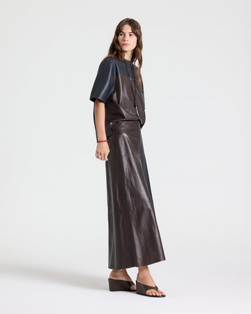 TWP Midnight / dark chocolate A-LINE SKIRT W CUT SEAMS - MIDNIGHT / DARK CHOCOLATE view 4