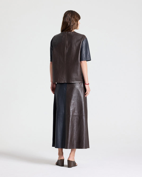 TWP Midnight / dark chocolate A-Line Skirt With Cut Seams in Leather view 5