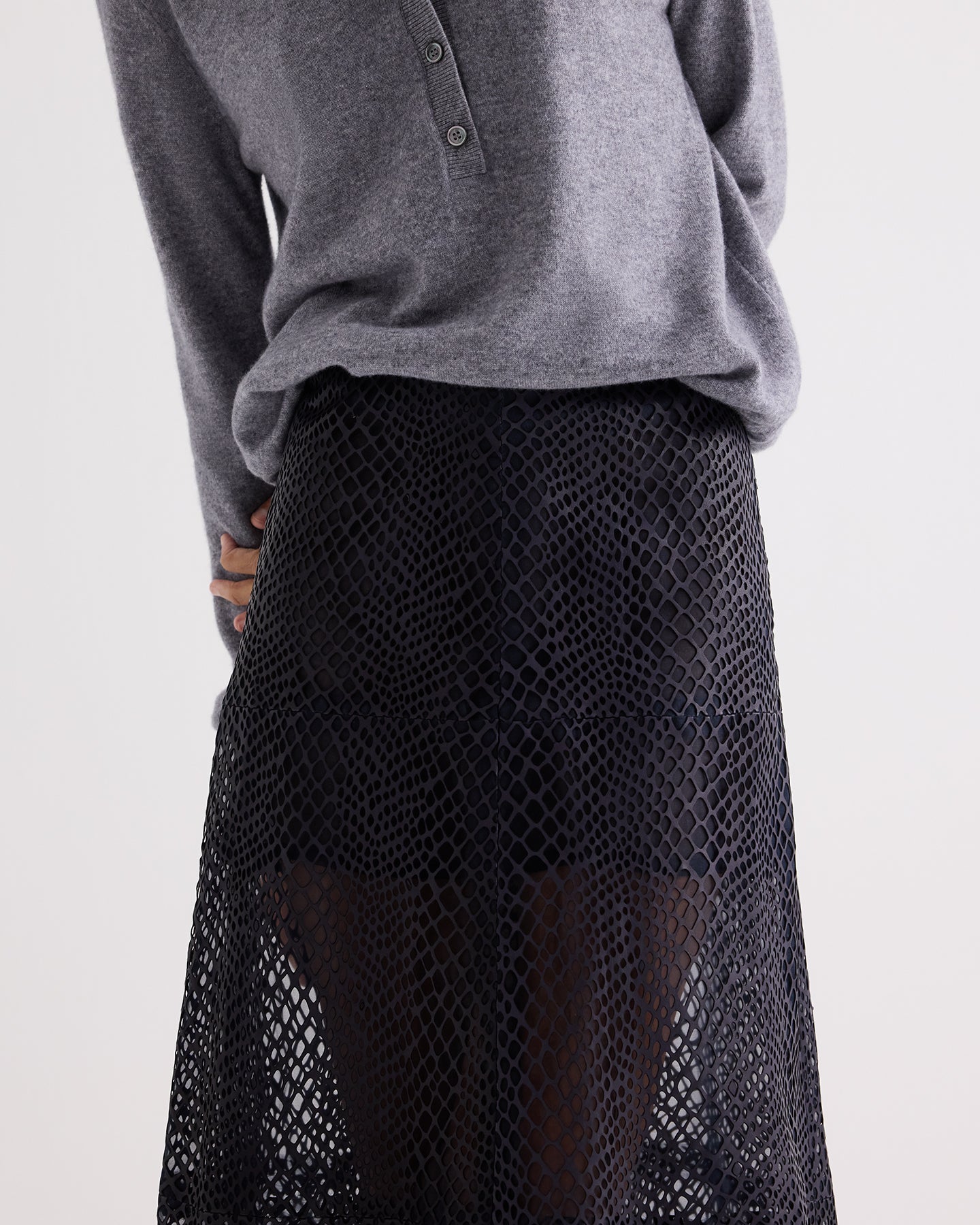 TWP Night sky A-Line Skirt in Perforated Leather view 5