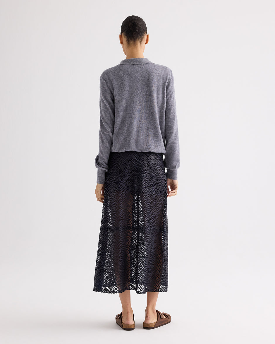 TWP Night sky A-Line Skirt in Perforated Leather view 4