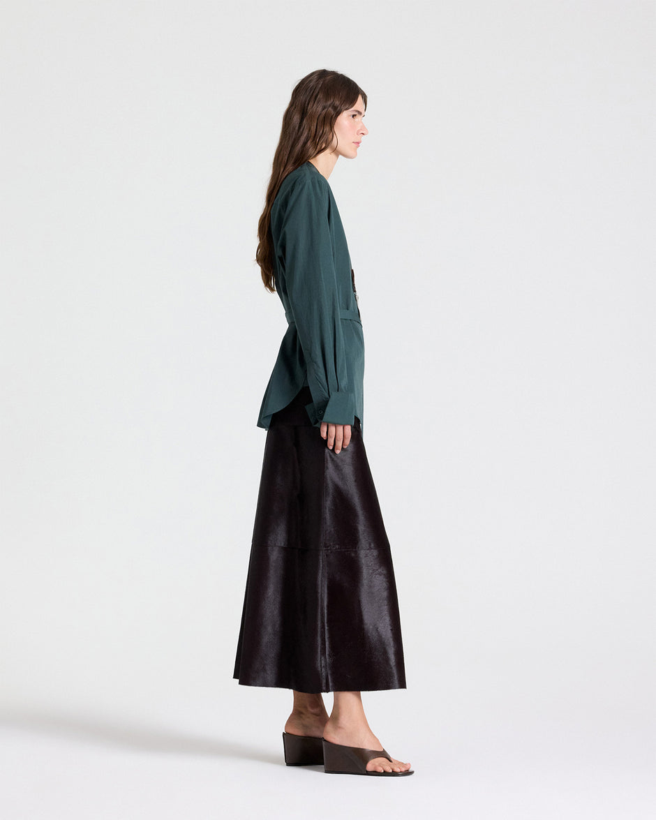TWP Wine The A-Line Skirt in Ponyhair view 4