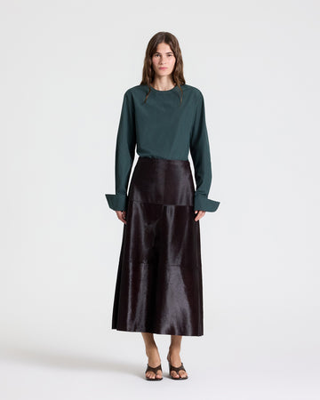 TWP Wine The A-Line Skirt in Ponyhair view 3