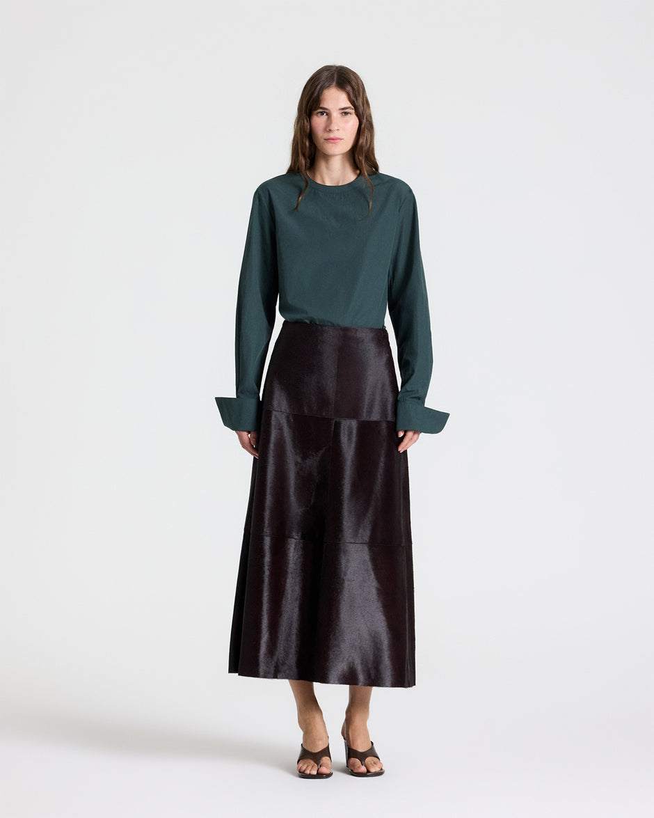 TWP Wine The A-Line Skirt in Ponyhair view 3